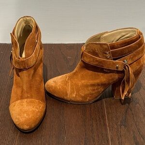 Rag & Bone Womenms Camel Brown Suede Harrow Boots with Fringe Size 37.5/7.5